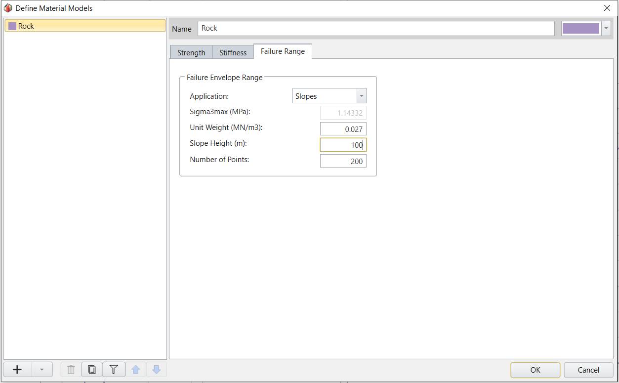 Determining the failure Envelope Range through the Failure Range tab