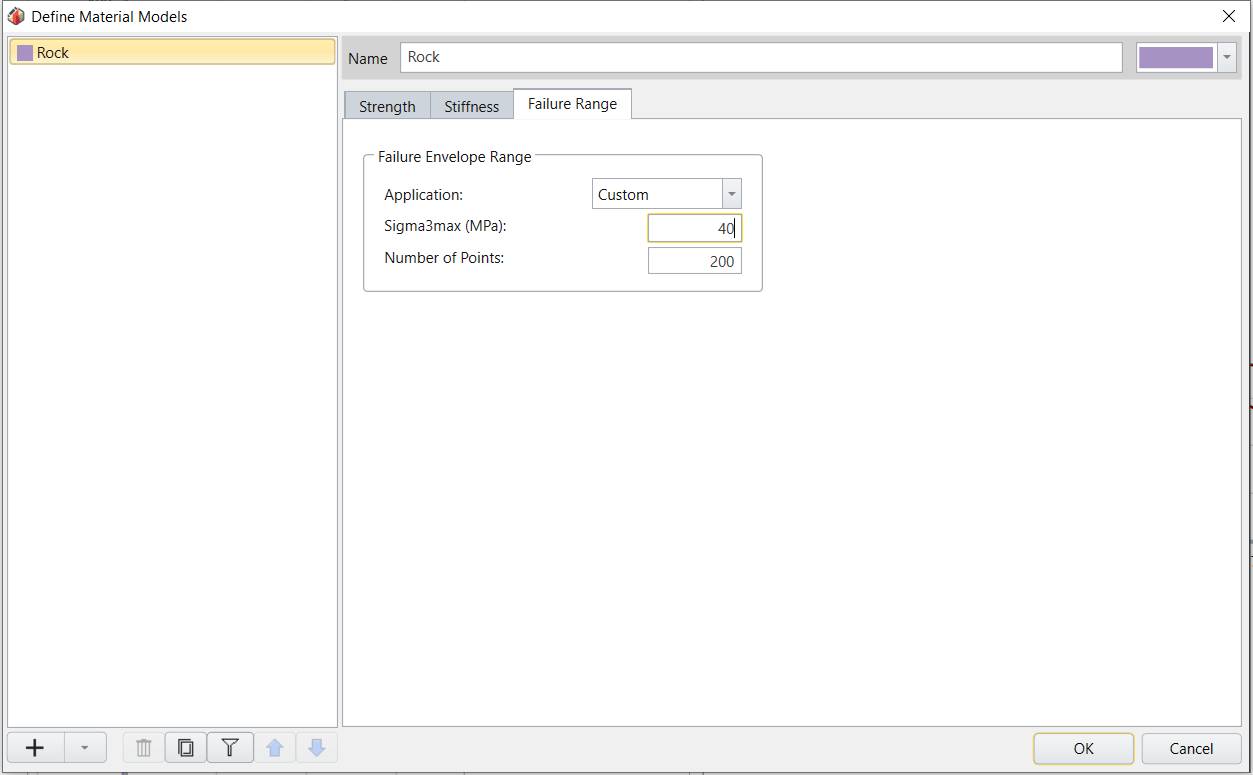 Updating failure envolope plot by setting Application to Custom and setting Range to 40 MPa