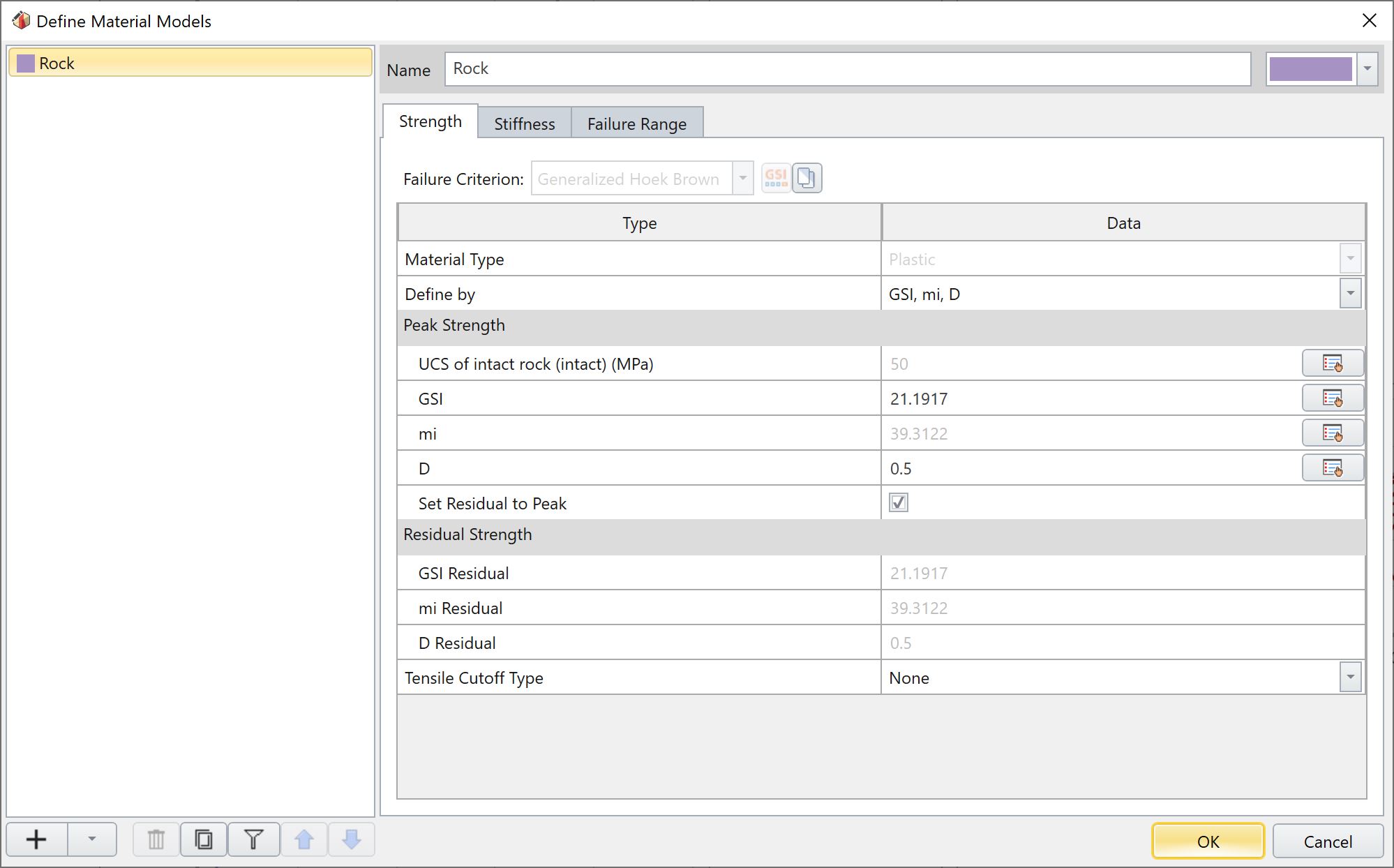 Material mode properties dialog 