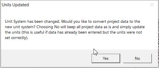 Warning message when changing units 
