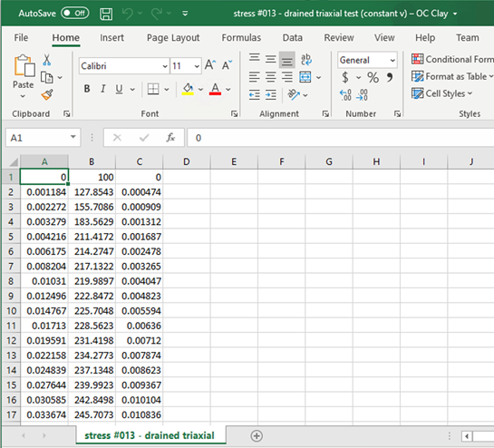 Stress path data in Excel