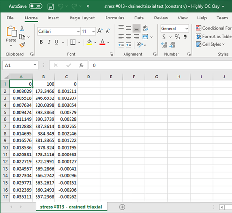 Stress path data in Excel 