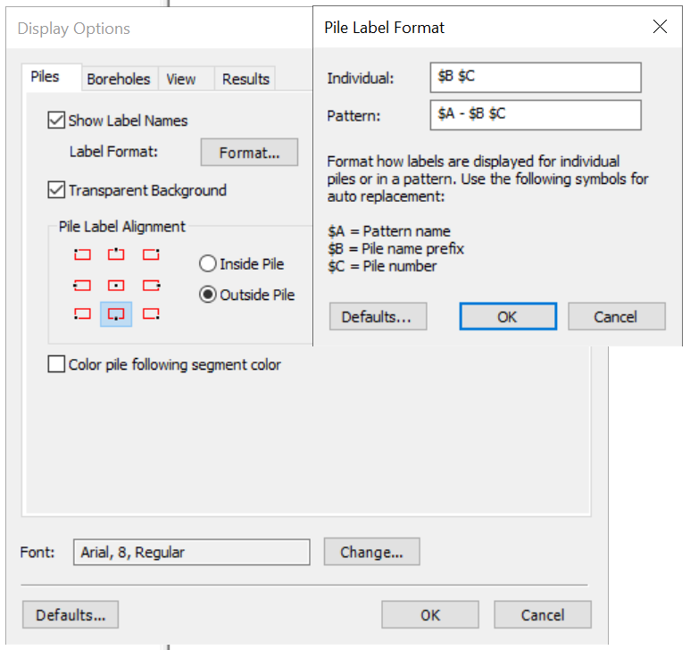 Display Options Dialog - Pile Lab Format Popup Dialog