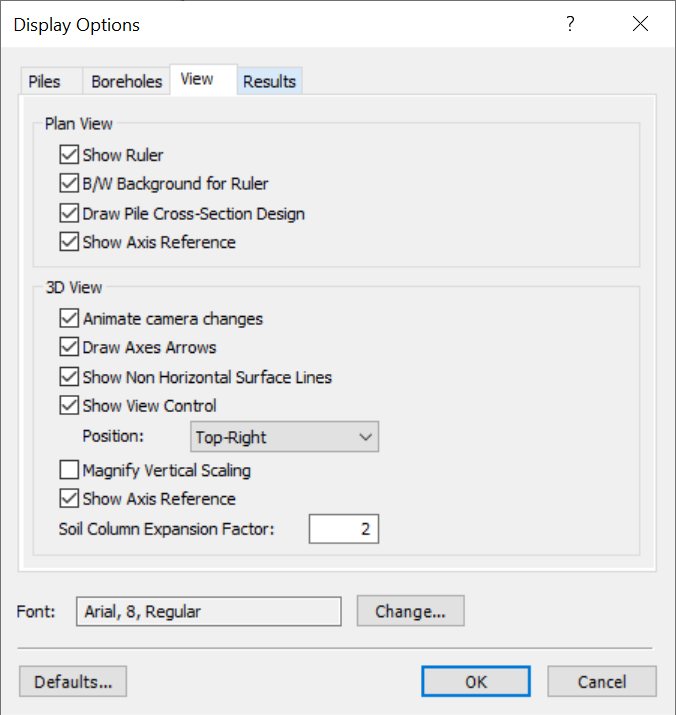 Display Options Dialog - View Tab