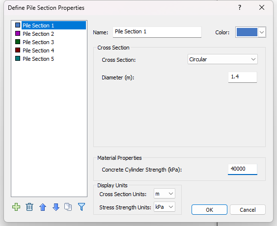 Define Pile Section Properties dialog