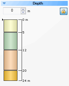 Depth control in sidebar (horizontal soil layer on left; multiple boreholes on right)
