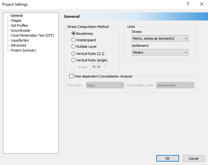 Project settings dialog