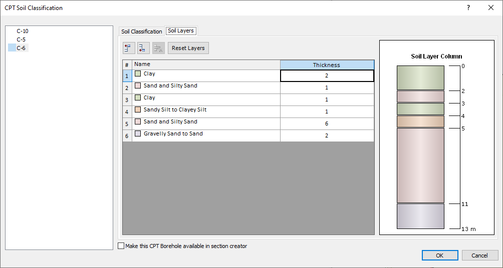 CPT Soil Profile Dialog