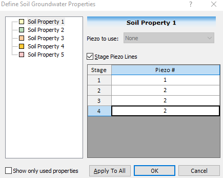 Define Soil Groundwater Properties dialog
