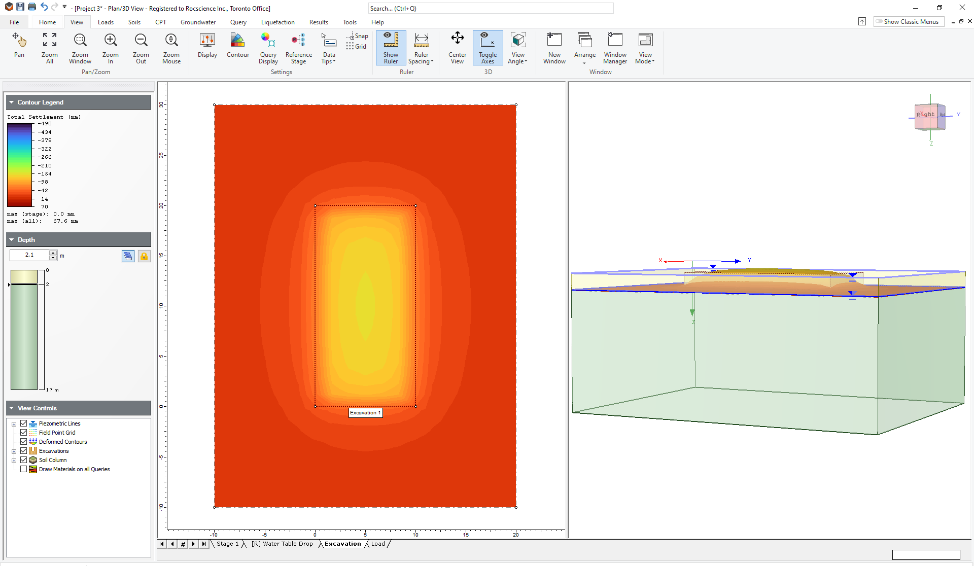 2D and 3D View of Excavation Model