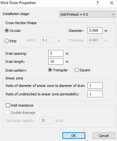 Wick Drain Properties dialog