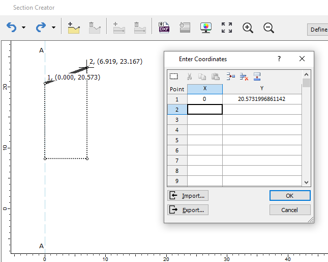  Section creator dialog