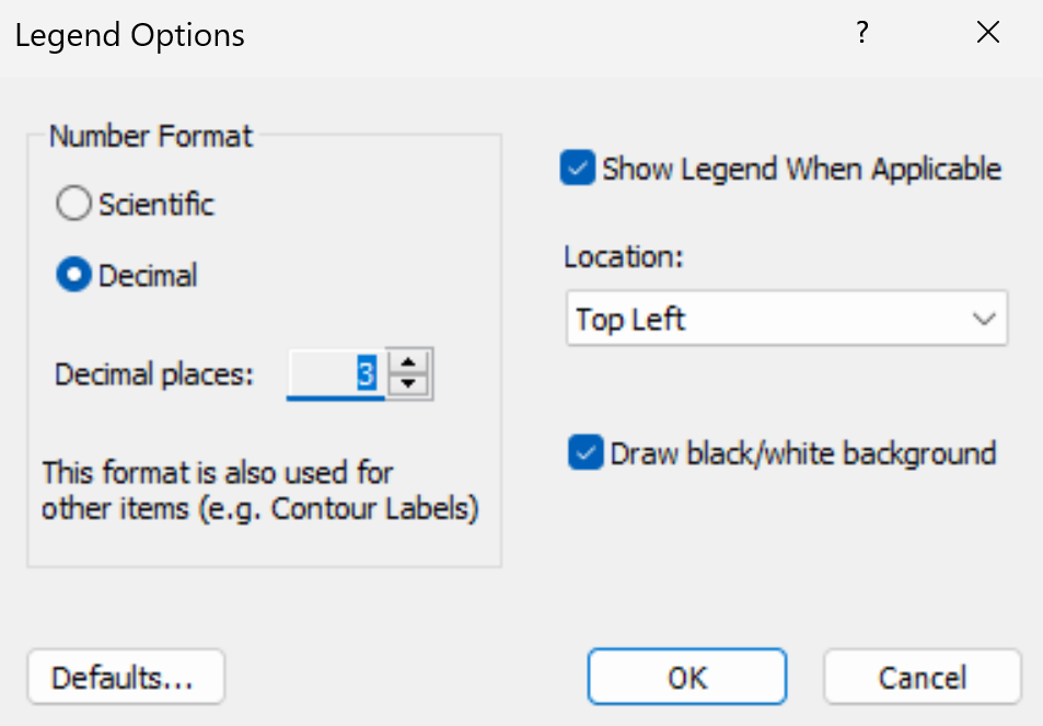 Legend Options Dialog