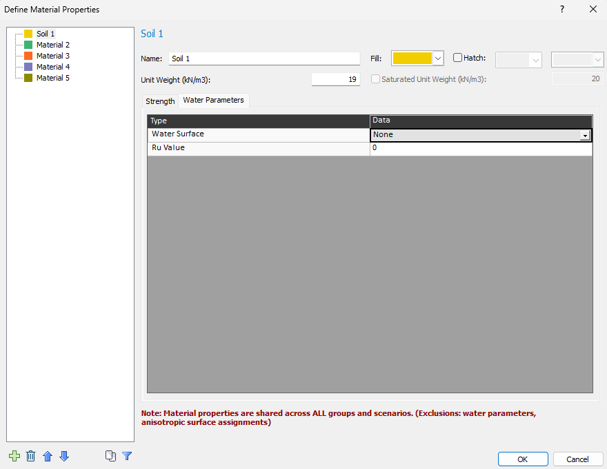 Define Material Properties Dialog