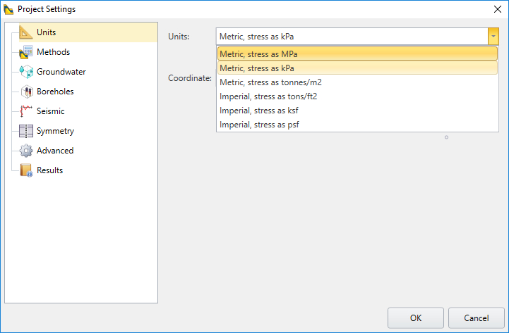Project Settings Dialog - Units Tab
