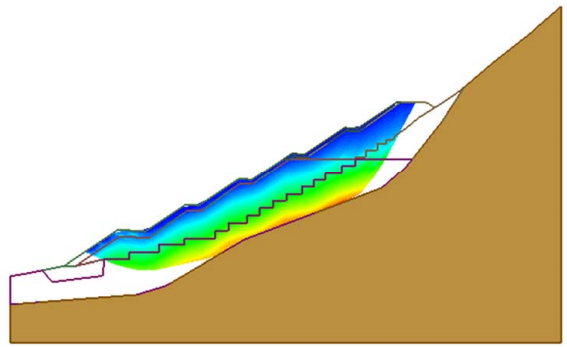 2D view of slip surface sliding on bedrock