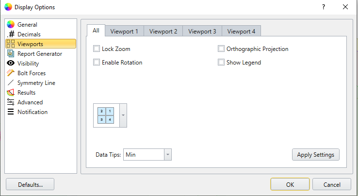 Display Options Dialog - Viewports Tab
