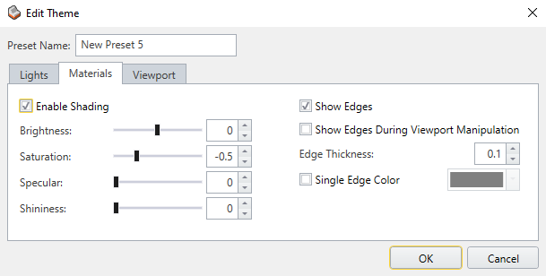 Edit Theme Dialog - Materials Tab