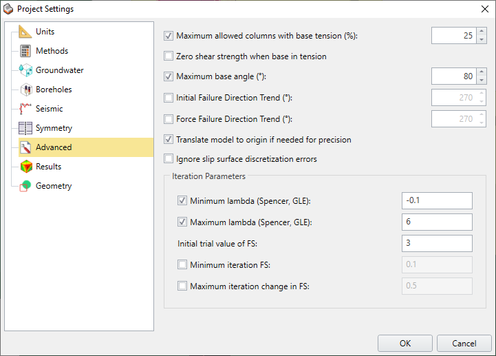 Project Settings Dialog - Advanced Tab