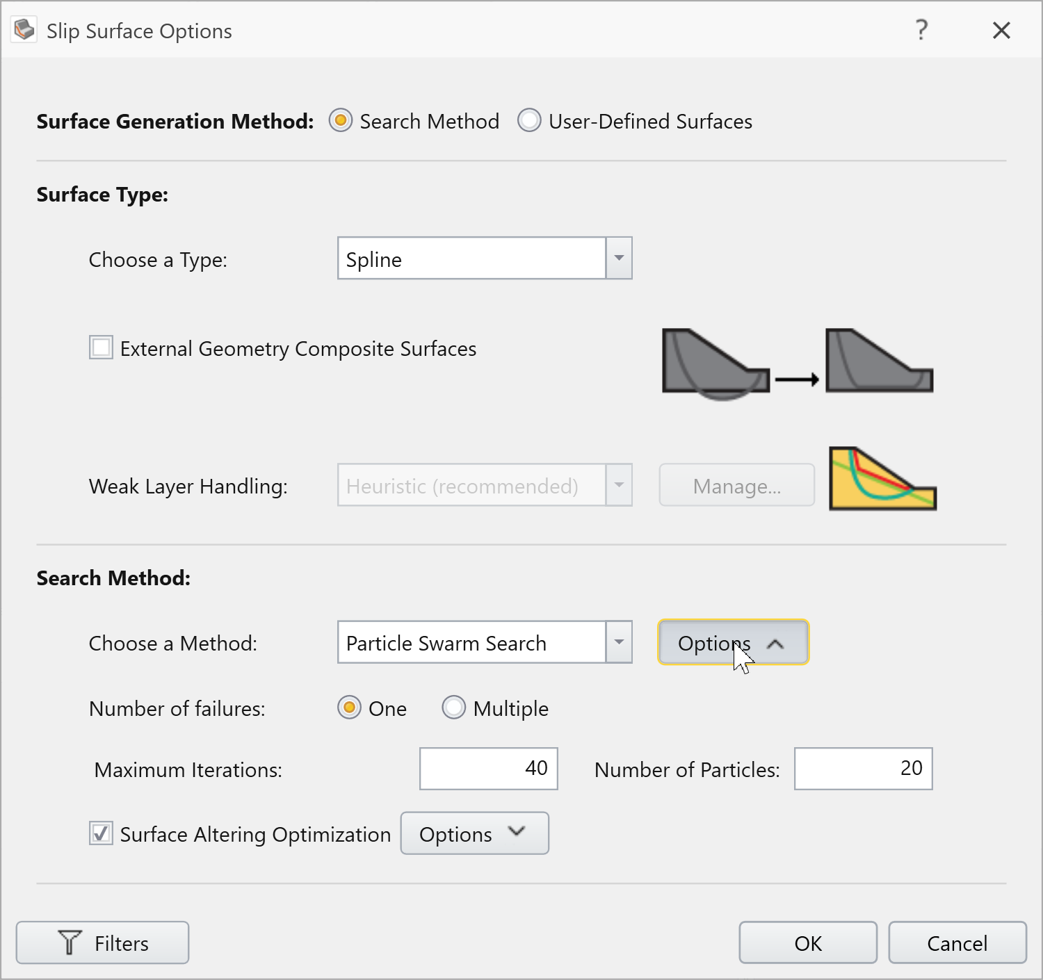 Slip Surface Options dialog