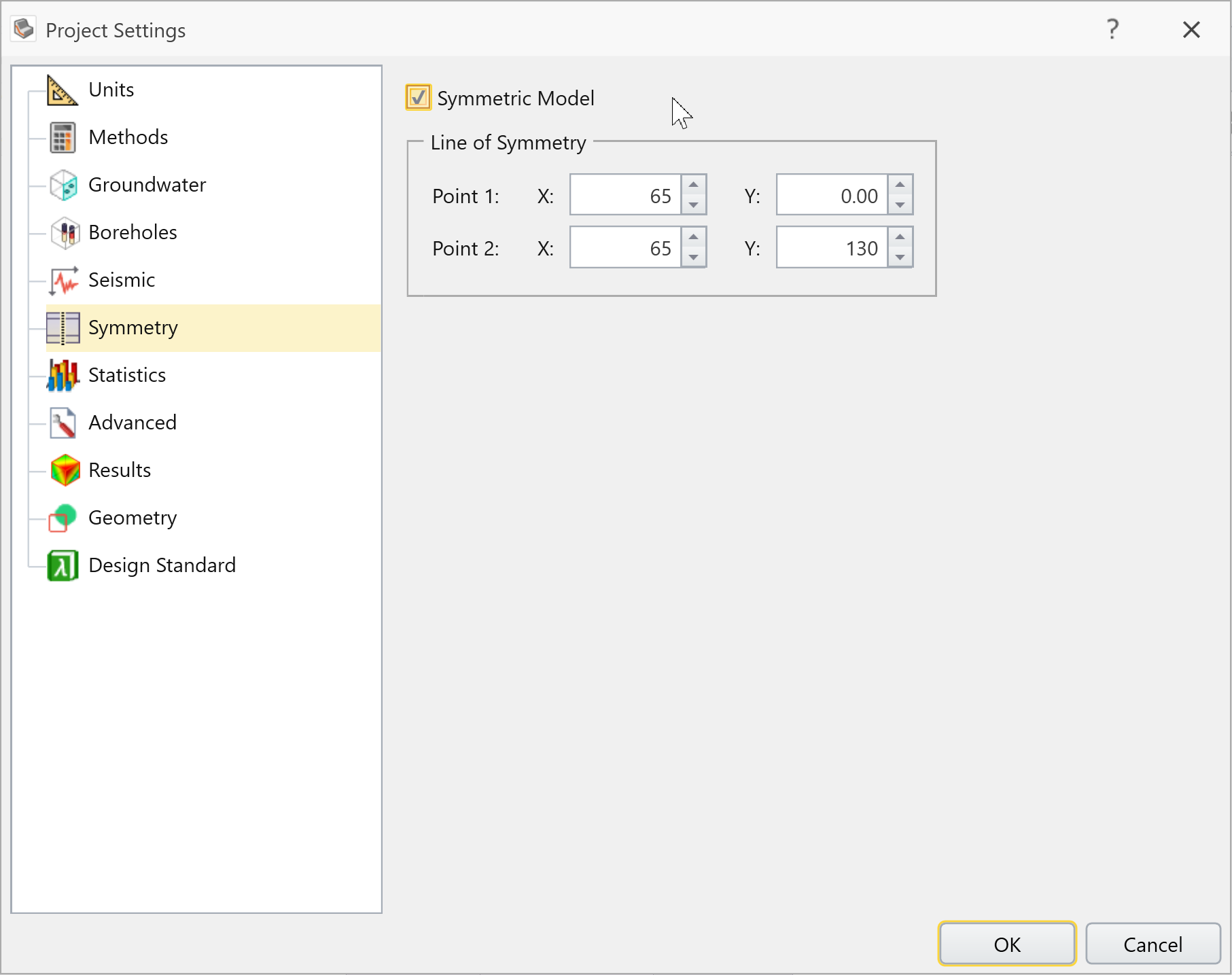 Project Settings Dialog - Symmetry Tab