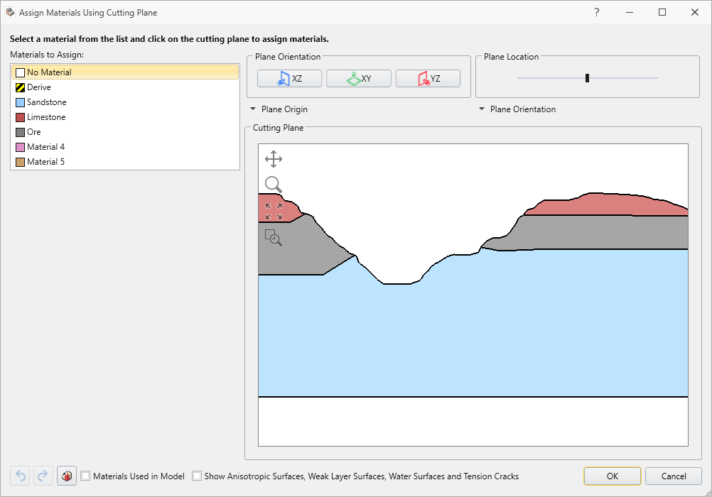 Assign Materials using Cutting Plane dialog