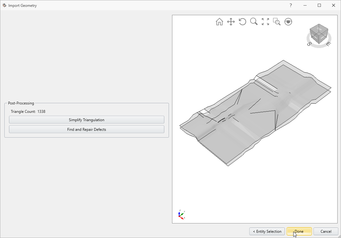 Import Geometry dialog - Find and Repair Defects