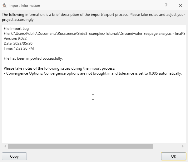 Import Information Dialog