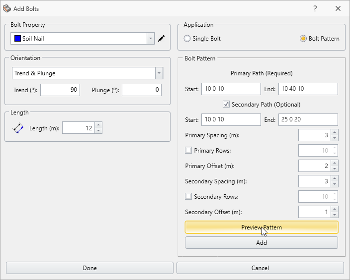 Add Bolts Dialog