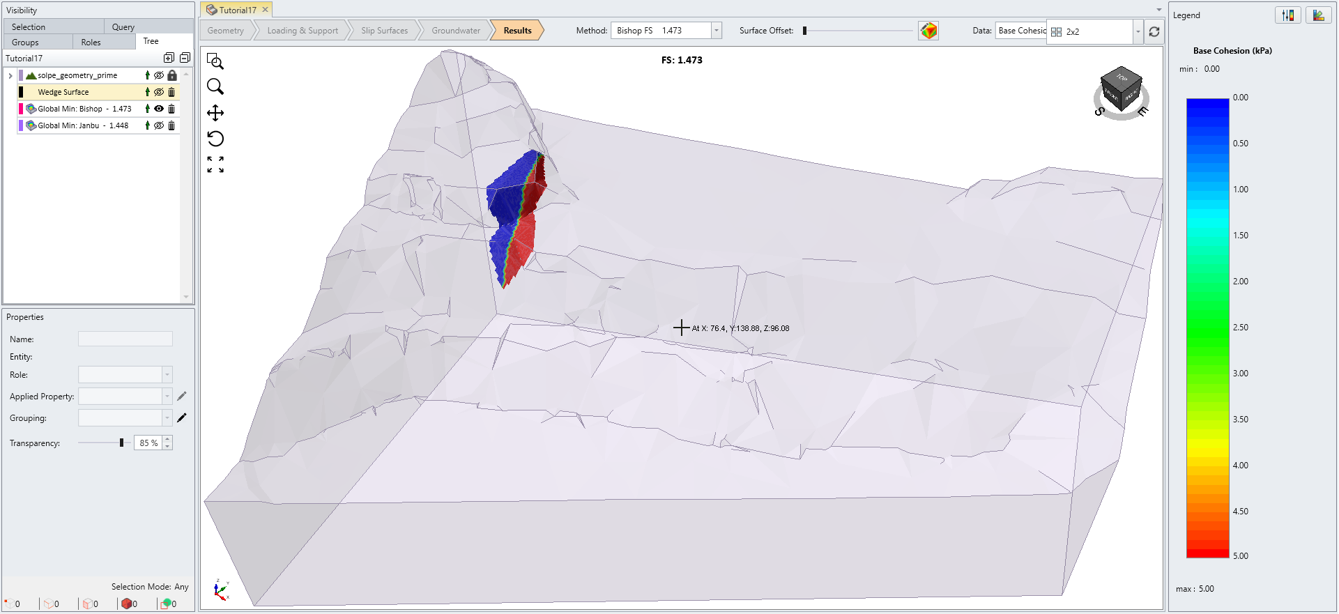 Results Base Friction Angle Model Contoured View