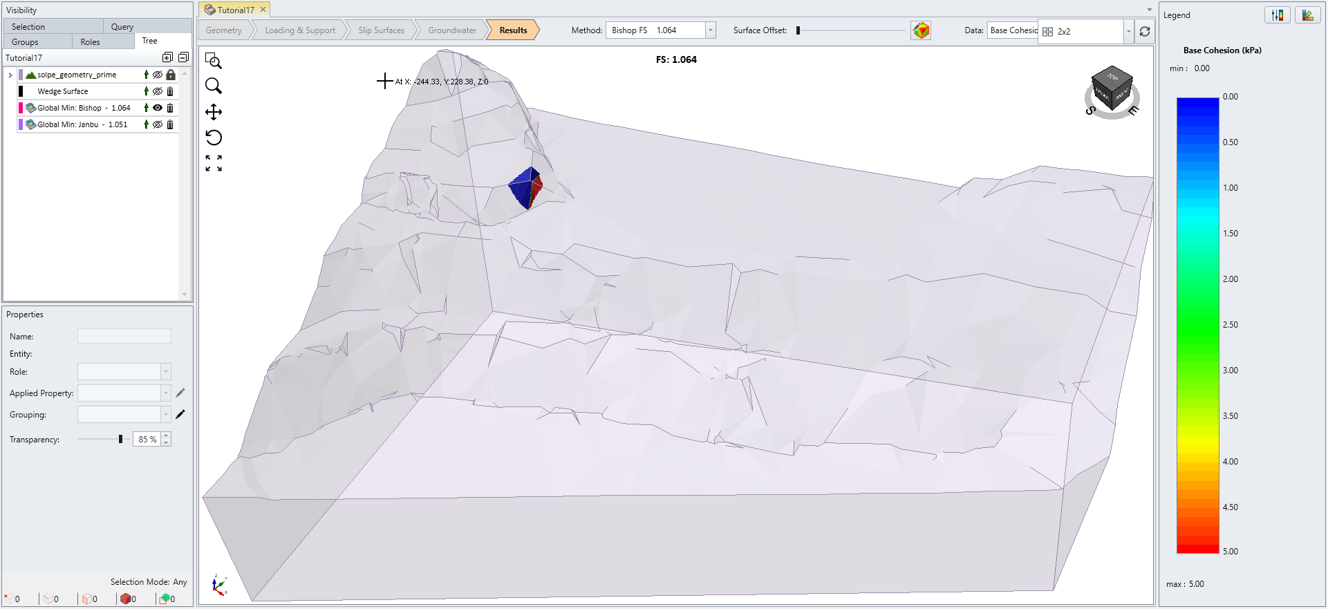 Results Base Friction Ange Model with Contours View