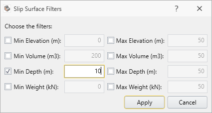 Slip Surface Options Dialog with Slip Surface Filters
