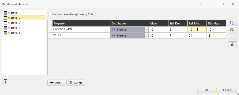 Material Statistics Dialog 