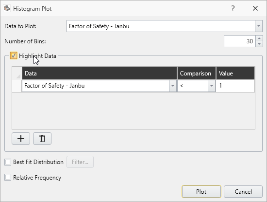 Histogram Plot Dialog