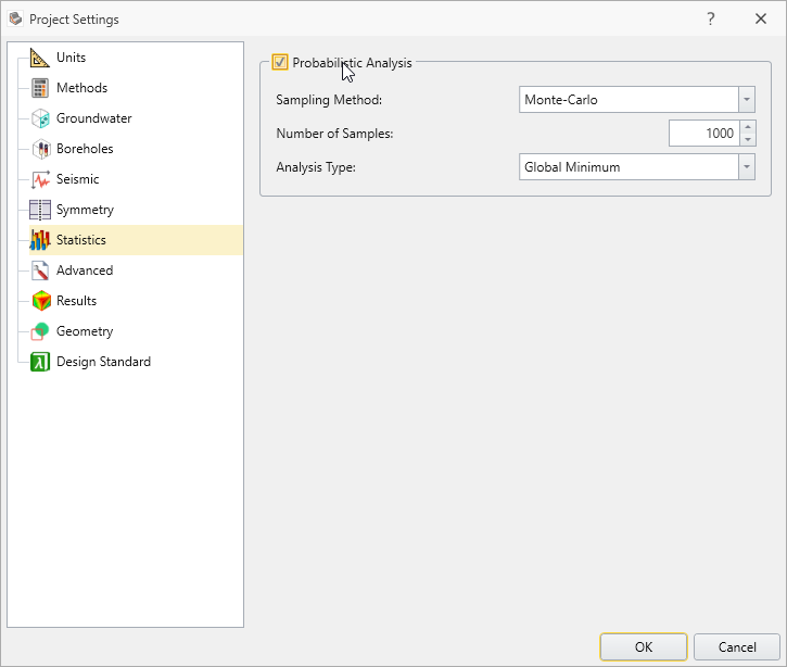 Project Settings Dialog - Statistics Tab