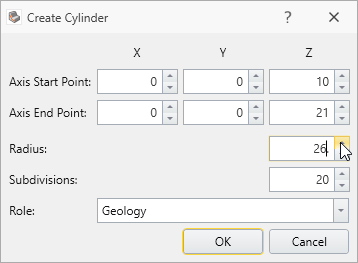 Create Cylinder Dialog