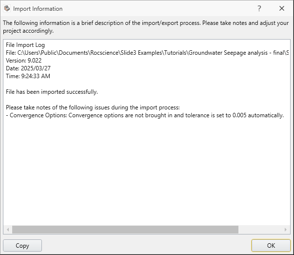 Import Information Dialog