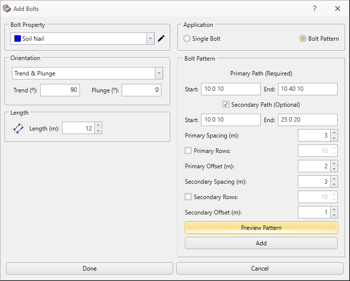 Add Bolts Dialog