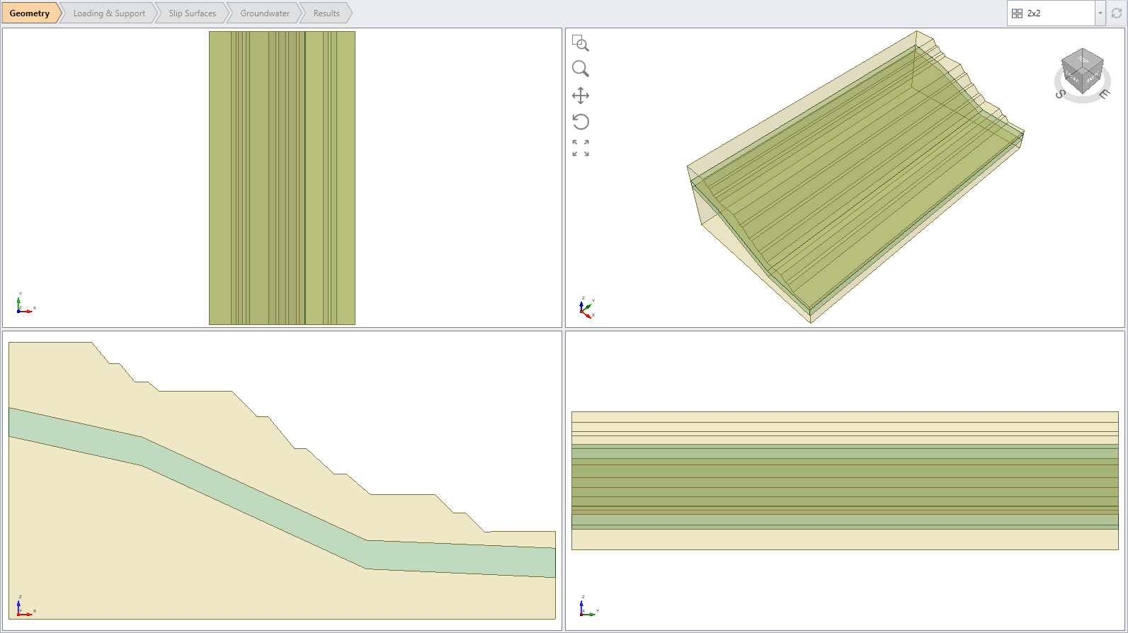 2D Extruded Slope with Anisotropic Strength Weak Layer