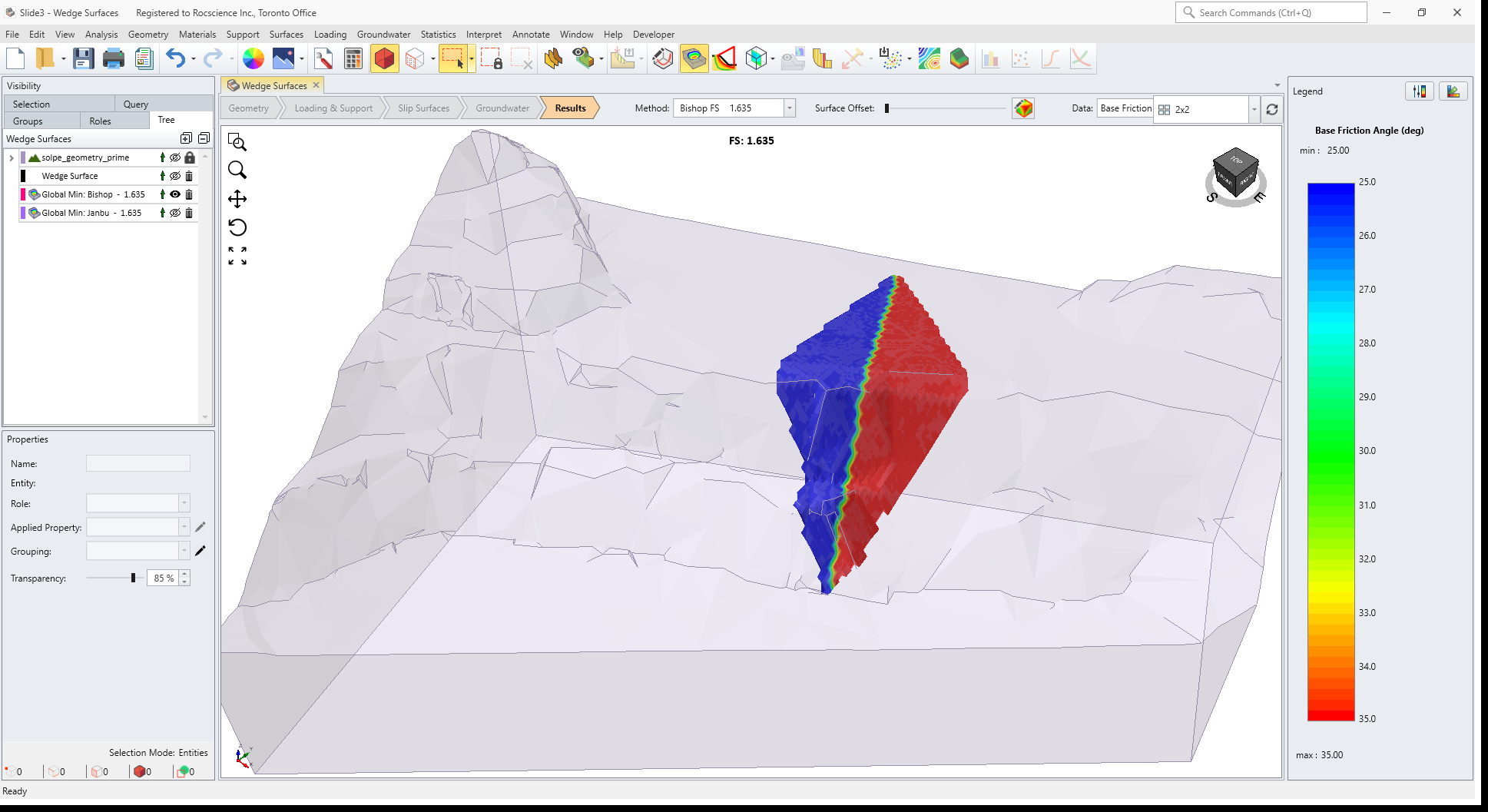 Base Friction Angle Model Contoured View