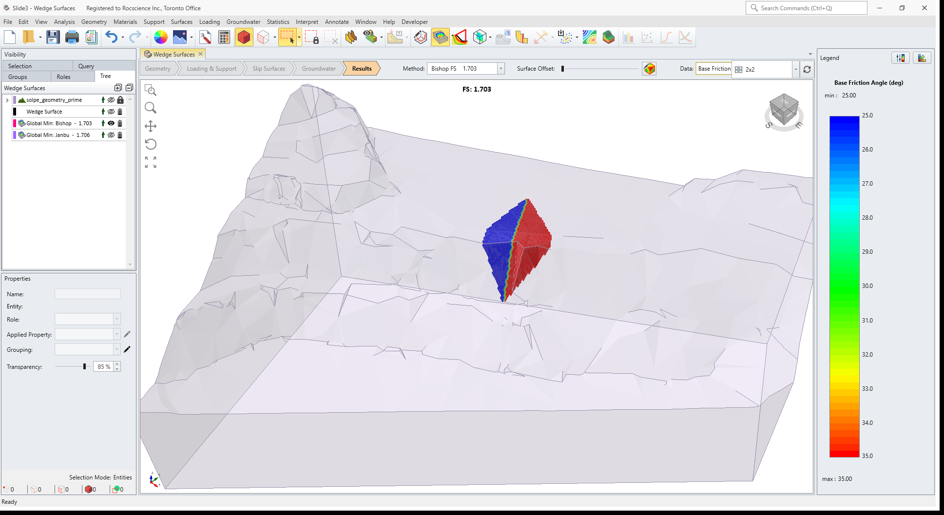 Base Friction Angle Model Contoured View