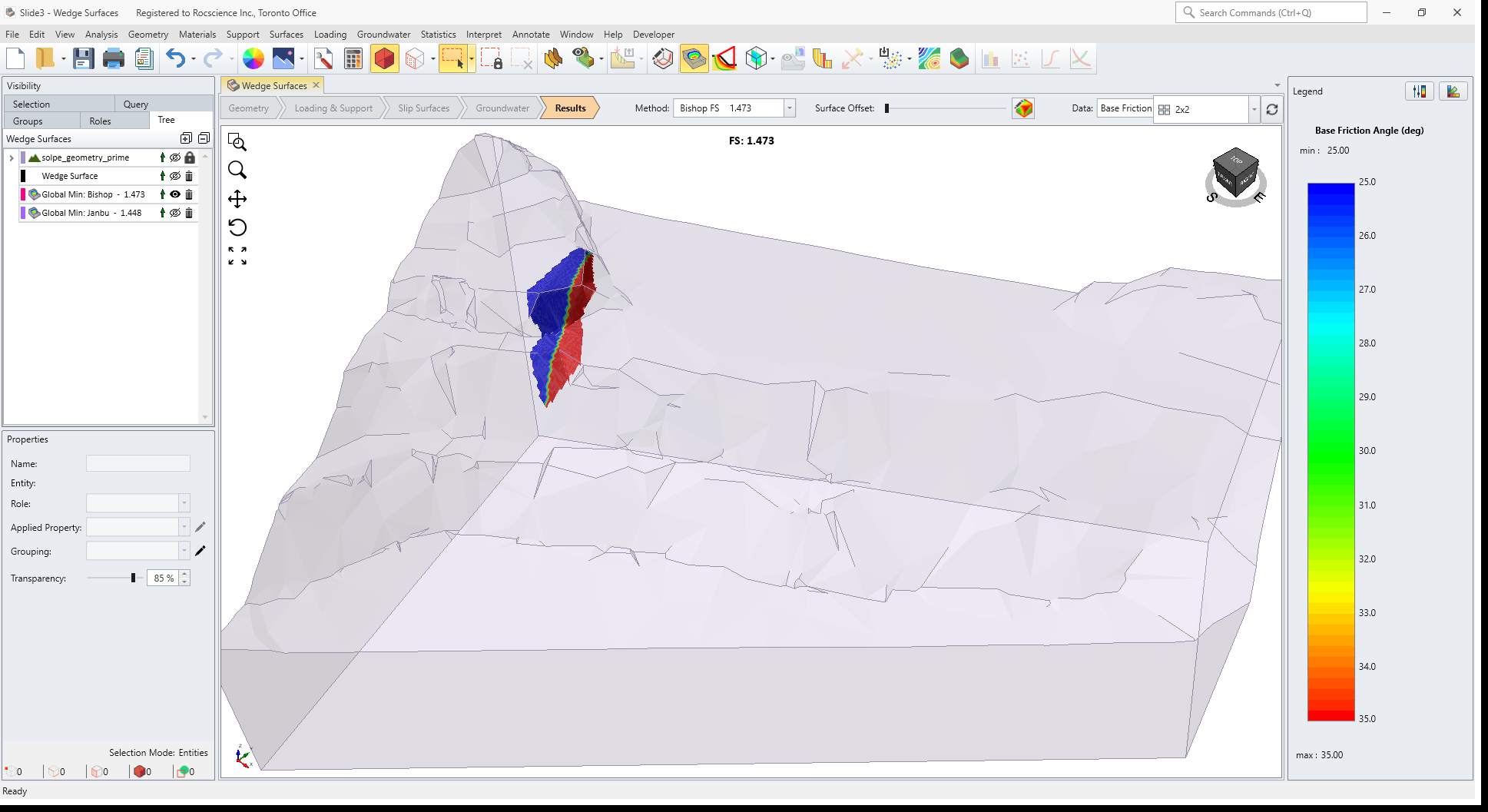 Results Base Friction Angle Model Contoured View