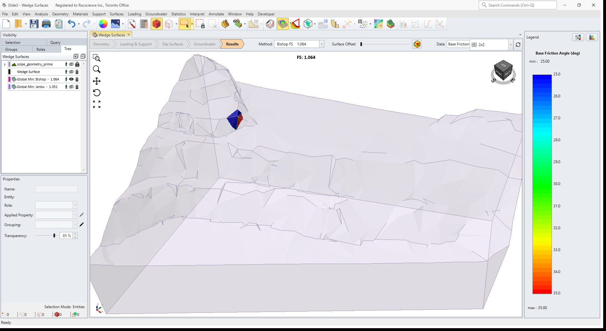 Results Base Friction Ange Model with Contours View