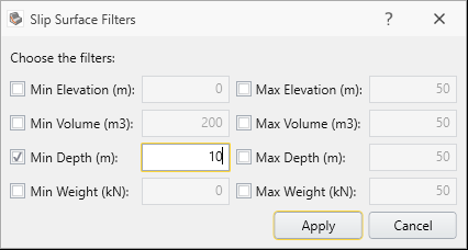 Slip Surface Options Dialog with Slip Surface Filters