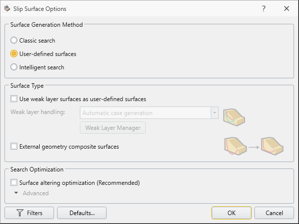 Slip Surfaces Options Dialog