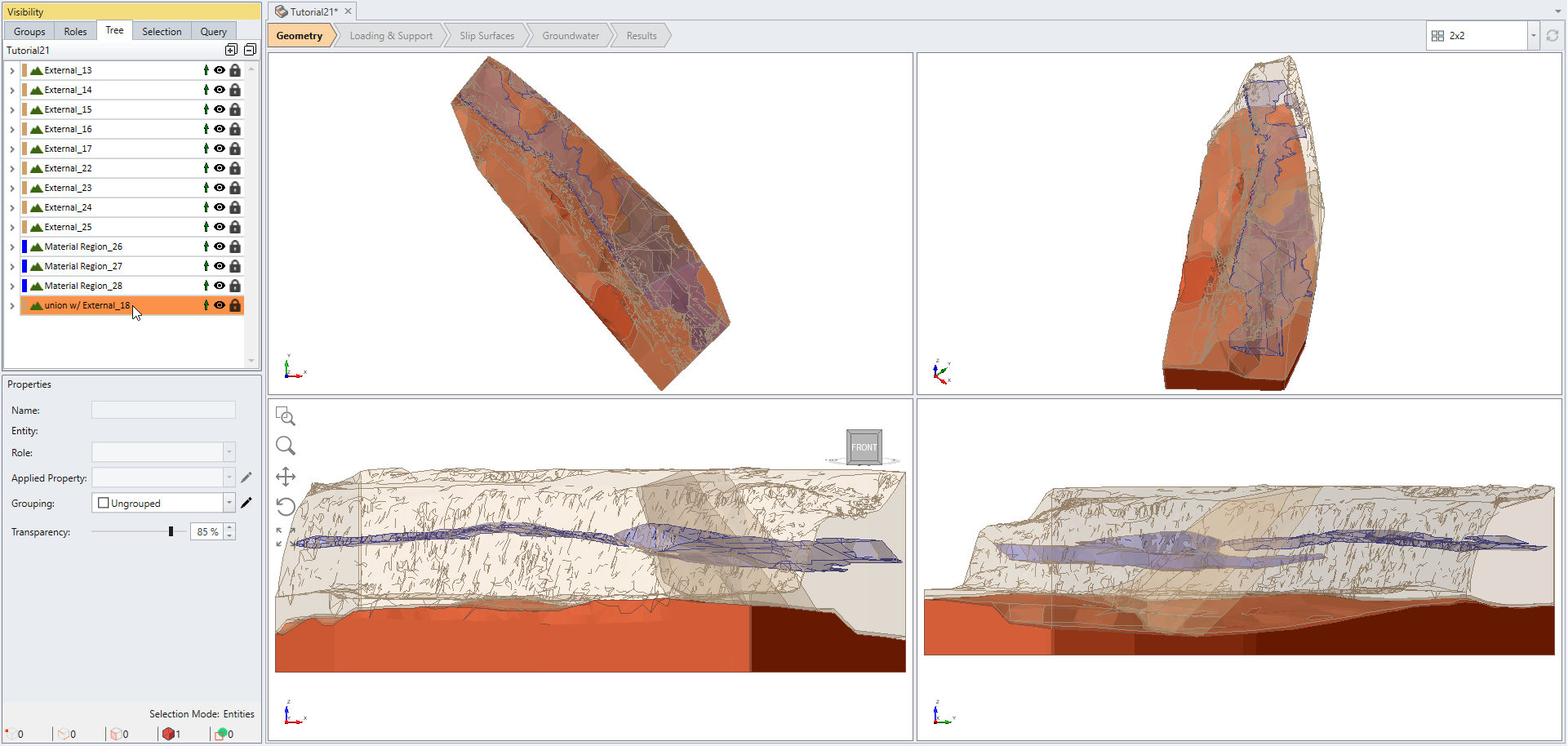 Four External Pieces Unioned Model View