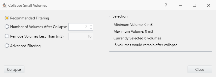 Collapse Small Volumes Dialog