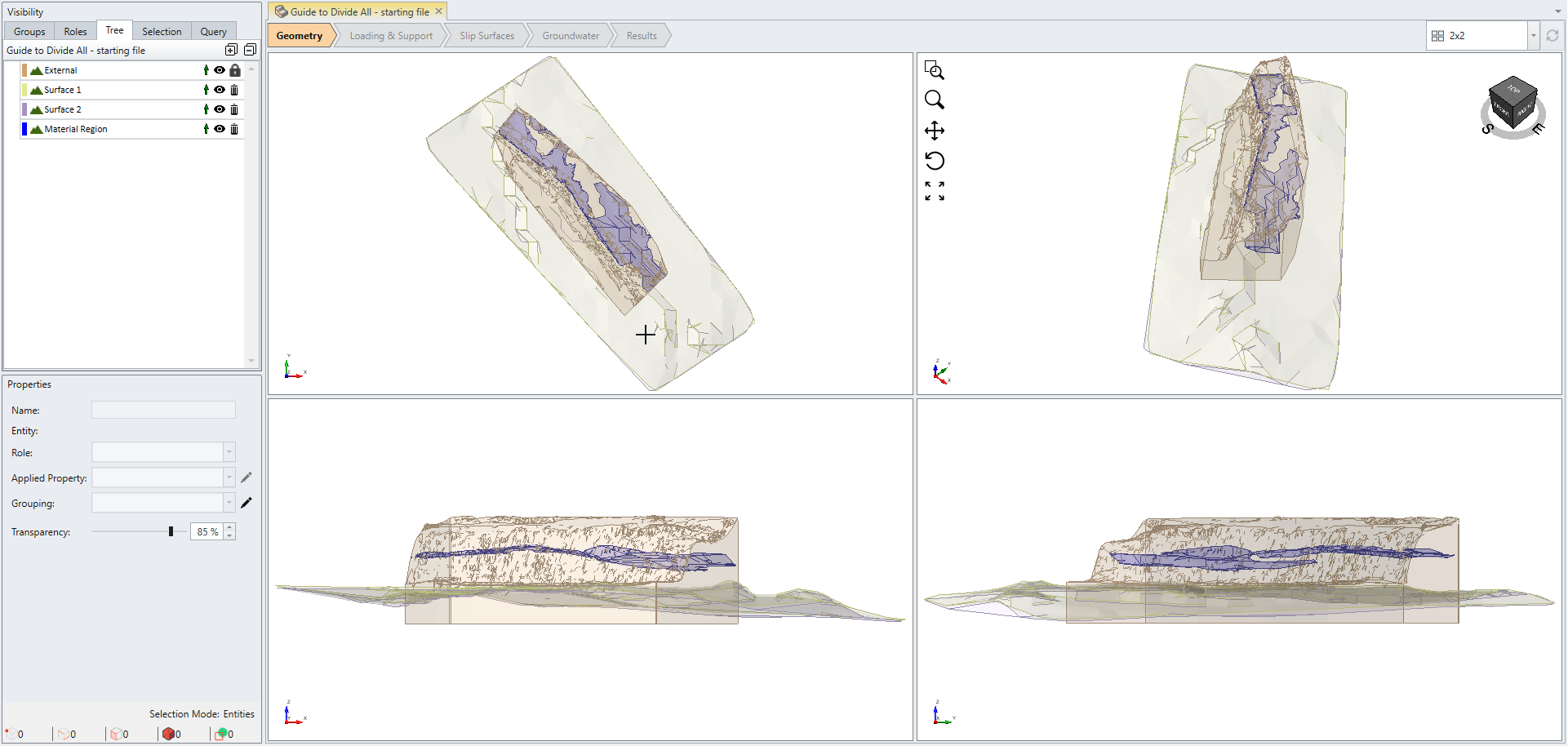 Model with External Volume and Set of Cutting Surfaces