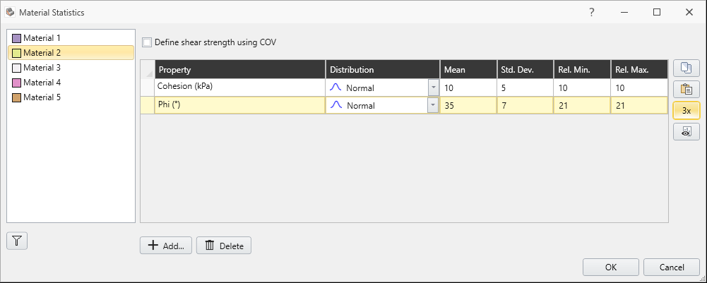 Material Statistics Dialog 