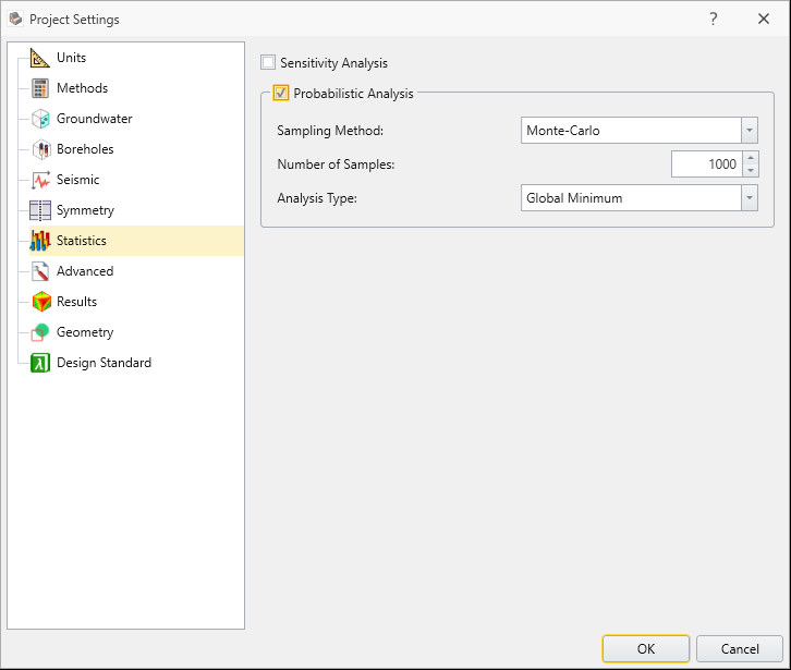 Project Settings Dialog - Statistics Tab